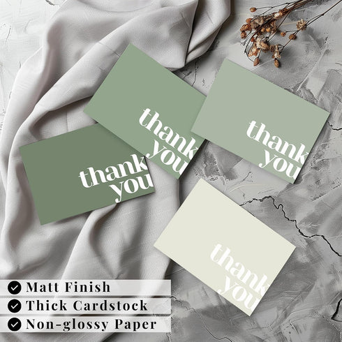 Pack 40 5x3.5 Inches Paper Play Thank You Cards Bulk of Green, with Matching Stickers & Envelopes, Minimalistic Design