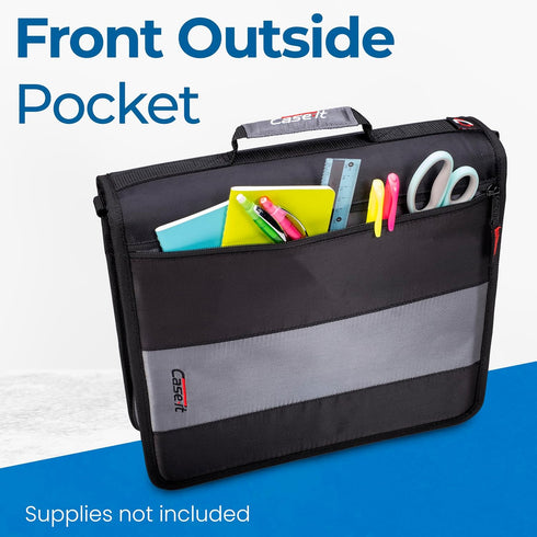 Case-it Classic Zipper Binder - 2-Inch O-Rings, 350 Sheet Capacity, Multiple Storage Pockets, Shoulder Strap