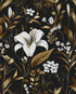 Laatse Black White Floral Wallpaper Peel and Stick, Dark Gold Vintage Contact