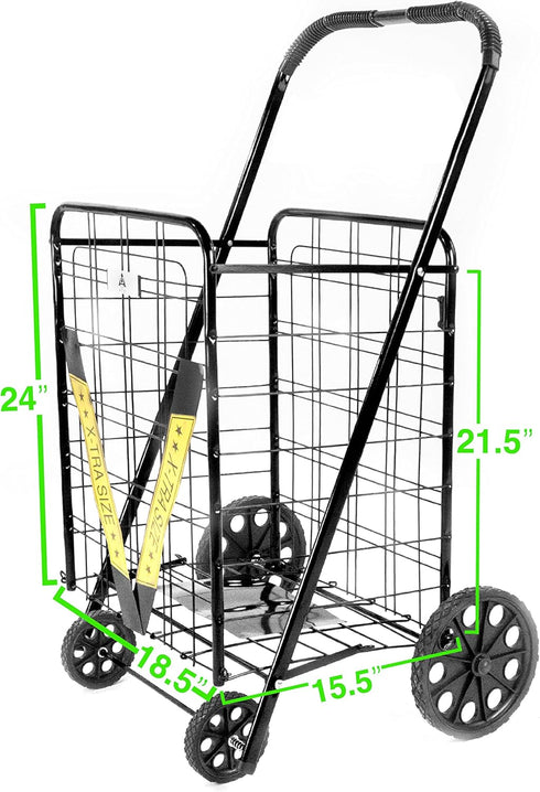 ATHome ATH Large Deluxe Rolling Utility / Shopping Cart - Stowable Folding Heavy Duty Cart with Rubber Wheels For Haul
