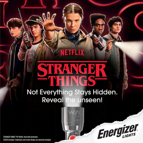 250 Energizer Stranger Things Squawk Retro LED Flashlight, Water Resistant and Drop Tested Camping Flashlight, Limited