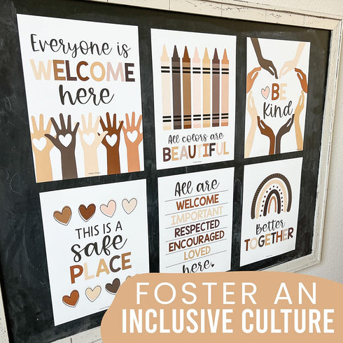 Hadley Designs Diversity Posters for Classroom – 6 Inclusive Everyone Is Welcome Decor, Neutral Multicultural Kindness