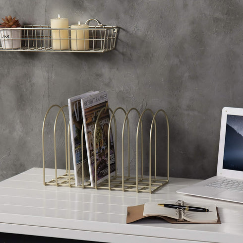 MyGift Large Brass Metal Wire Document Holder, 8-Slots File Folder Organizer Rack with Arch Design