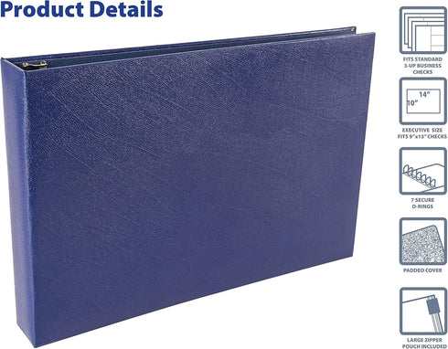 Better Office Products 7 Ring Executive Check Binder, Blue Textured Cover, 600 Check Capacity