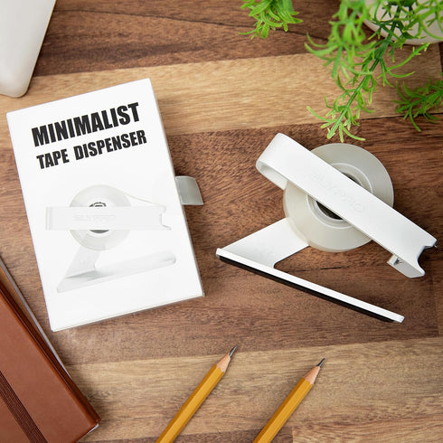 ELYPRO Modern Tape Dispenser for Office Desk, Heavy Metal, Space-Saving, Bonus Tape Roll Included