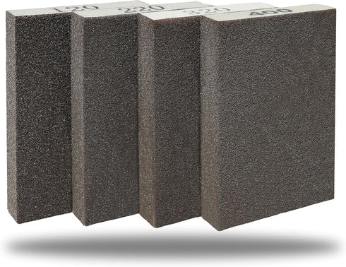 4 Pack Hand Sanding Sponge Set -120 220 320 400 Grit- Coarse