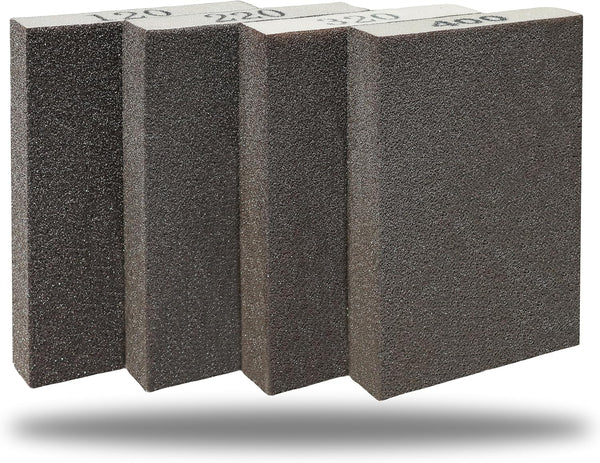 4 Pack Hand Sanding Sponge Set -120 220 320 400 Grit- Coarse