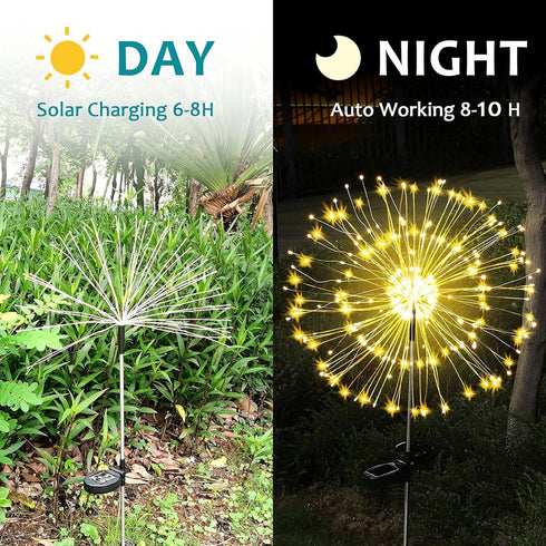 2 Pack 120 JJGoo Outdoor Solar Lights Firework, LEDs Waterproof Solar Lights for Outside Garden Yard Pathway Fence