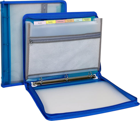 C-Line Zippered Binder with Expanding File, 2" Expansion, 7 Sections, Zipper Closure, Letter Size, Bright Blue