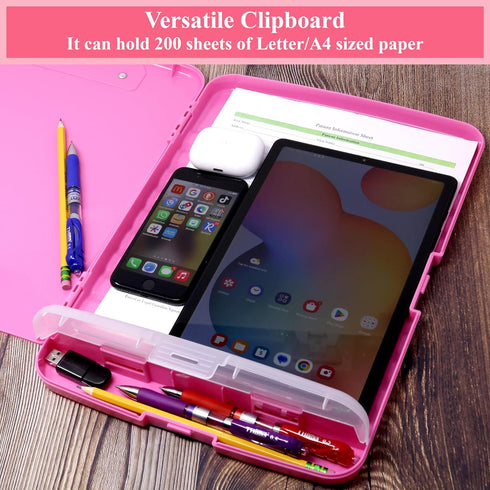 Think2Master Heavy Duty Pink Plastic Storage Clipboard with Pencil Holder, 25% Heavier & Sturdier for Nurses