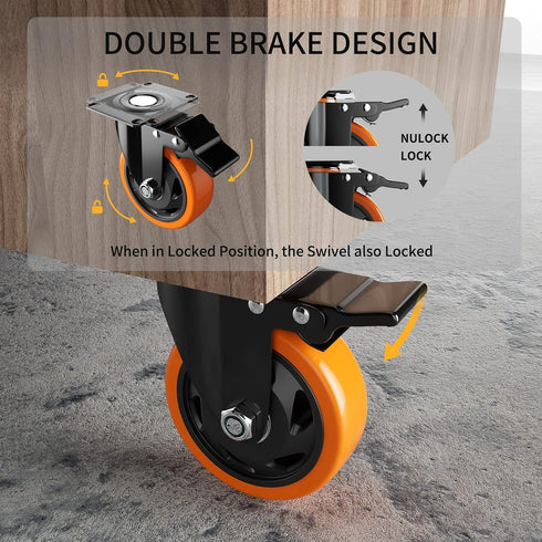 3 Inch Caster Wheels Set of 4 Heavy Duty Locking Industrial Swivel Top Plate Casters for Furniture