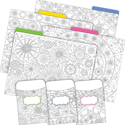 Barker Creek Designer File Folder Set, Color Me! in My Garden, 12 Colorful Folders and 30 Library Pockets