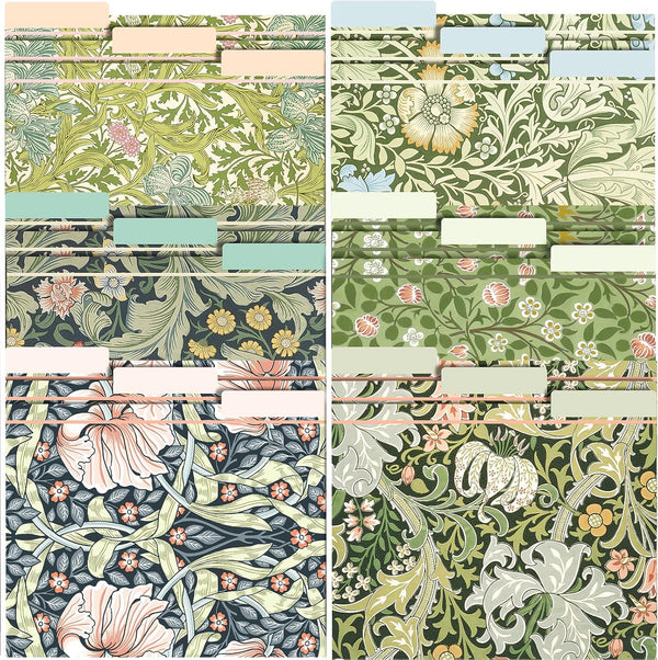 GreenPine 18 Pack William Morris Floral File Folders, Decorative Letter Size (9.5 x 11.5"), 1/3 Cut Tab