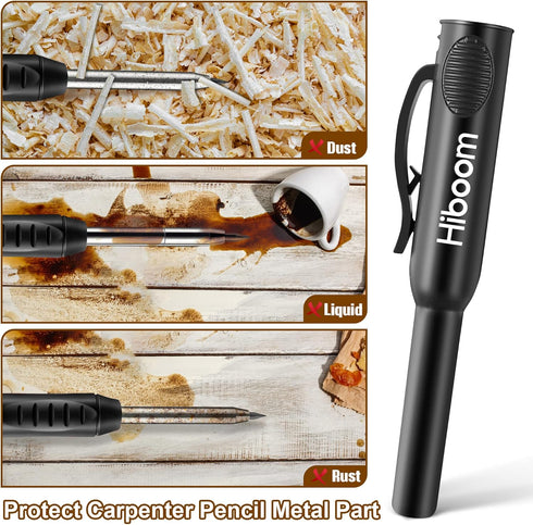 Hiboom 2 Pack Solid Carpenter Pencils with Pencil Cap and 18 Refills, Long Nose Mechanical Pencil Marker for Woodworking