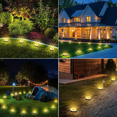 4 Pack 8 IP68 Joomer Solar Ground Lights, LED Solar Lights Outdoor Waterproof Disc Light Landscape Lighting Garden
