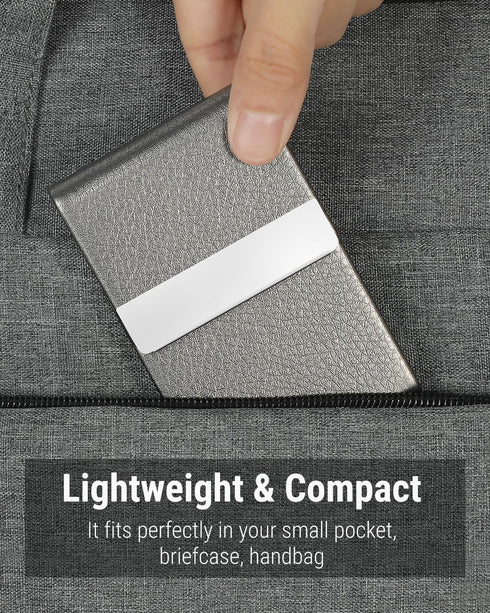 MaxGear Business Card Holder, PU Leather & Stainless Steel Case for Men or Women, RFID Blocking, Gray