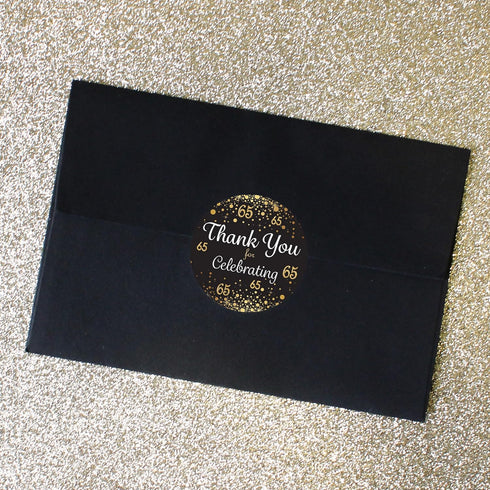 Black and Gold 65th Birthday Thank You Stickers - 40 Labels, 1.75 in