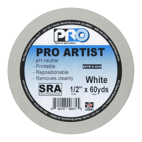 ProTapes Artist Tape, Flatback Printable Paper Board or Console Tape, 60 yds x 1/2" Width, White (Pack of 1)