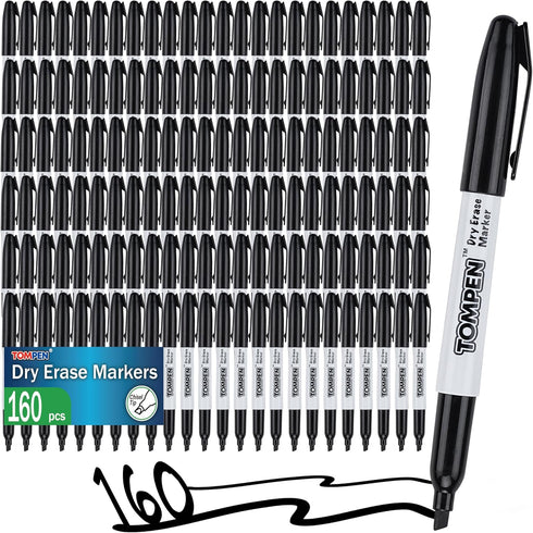 Dry Erase Markers Black,160 Bulk Pack Chisel Tip,Low Odor Quick-Drying Whiteboard Markers