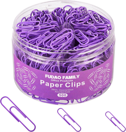 Purple 500pcs Assorted Sizes Paper Clips, Vinyl Coated for Office, School