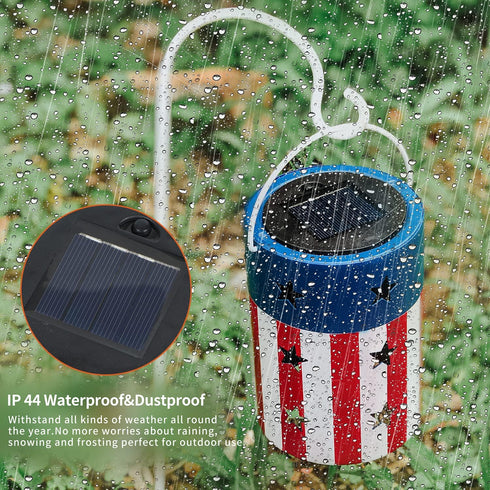 Patriotic Hanging Solar Lantern American Independence Day Garden Lantern Outdoor Decorative Waterproof LED Solar