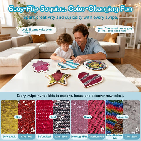 5-Pack 9.8'' Sequin Sensory Panels for Kids Reversible Sequin Fabric Panels with Wooden Base for Kids