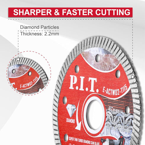 P.I.T. 4-1/2 Turbo Diamond Saw Blade,Dry/Wet Cutting for Granite, Stone, Masonry, Terrazzo, Marble, Concrete,Tile - 7/8 Inch Arbor Angle Grinder Cut Off Wheel- DIAMOND -115 mm (3 Piece)
