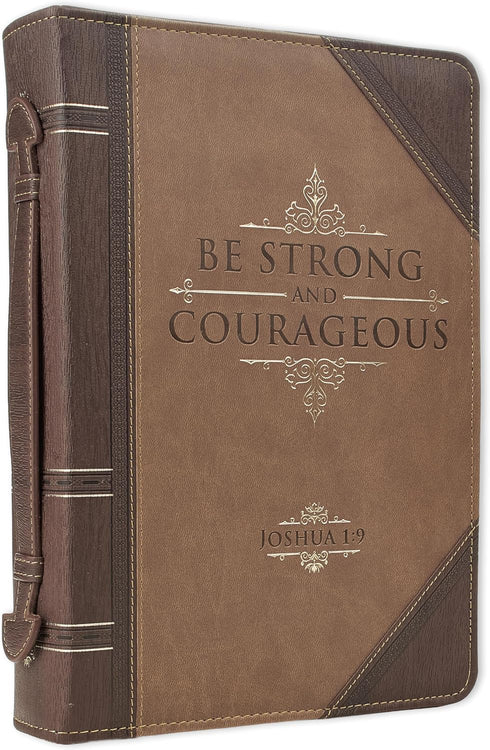 Christian Art Gifts Men's Classic Bible Cover, Be Strong and Courageous Joshua 1:9, Brown Faux Leather, Medium