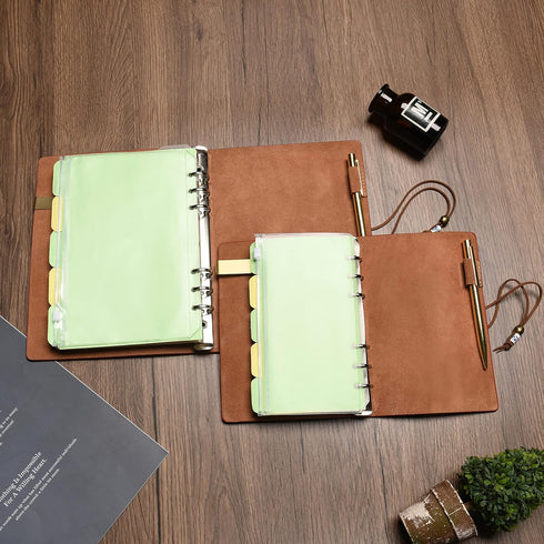 Wonderpool A6 Leather Journal, Refillable 6 Ring Binder Notebook with Lined Paper and Pen (Maroonpink)