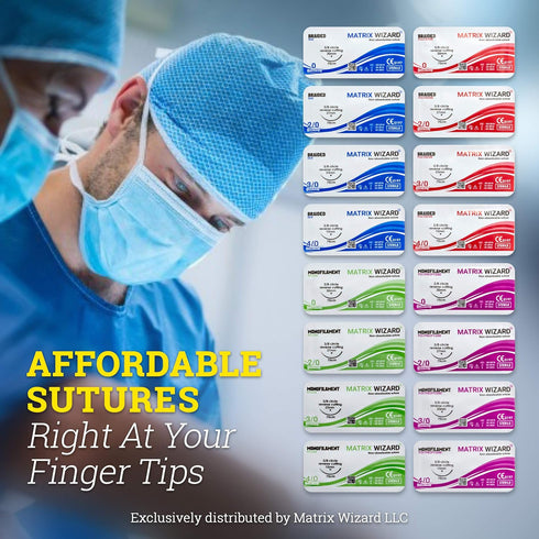 (16 0, 2/0, 3/0, 4/0 12 28PK Sterile Sutures Thread with Needle Plus Tools - First Aid Field Emergency, Trauma Practice