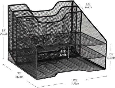 Mind Reader File Organizer, Set of 2, Metal Mesh Desk Organizer, Storage Paper Tray, 12.5"L x 11.5"W x 9.5"H, Black