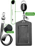 ID Card Case + Heavy Duty Lanyard (Black) - Badge Holder with Retractable Reel and Clip