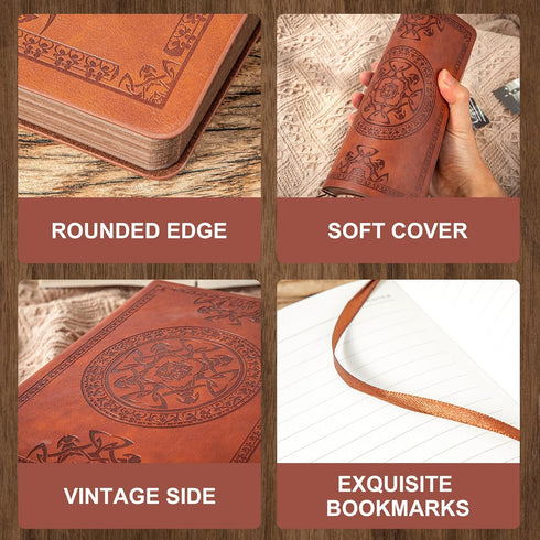 CAGIE Leather Vintage Journal for Men Soft Cover Lined Pages Notebook 180 Lay Flat for Writing Travel Diary, 5.7'' x 8.3'', Brown