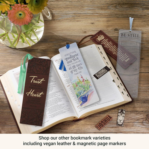 Christian Art Gifts Purple Marble Swirl Premium Scripture Bookmark with Strength and Dignity Proverbs 31:25 Bible