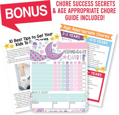 Magnetic Chore Chart for Kids - Mermaid Good Behavior Chart, Dry Erase Daily & Weekly Responsibility List at Home
