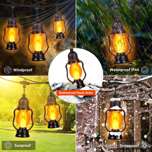 21FT 10 Bulb, Zeiliuled Flame Outdoor String Lights, Patio Lights with Flickering Flame Timer, Waterproof LED Outdoor