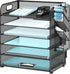 SUPEASY 6 Tier Black Paper Organizer with 4 Pen Holders, Mesh Desk Letter Tray, A4 File Folder Organizer
