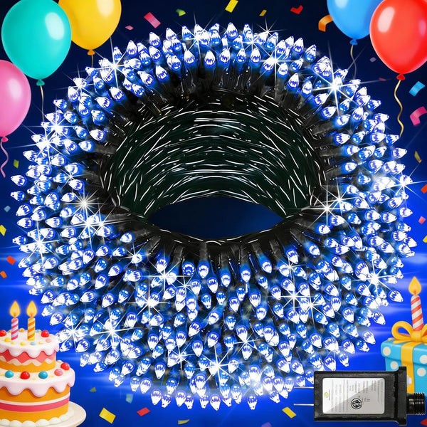 300 LED Blue Birthday Party Decorations String Lights with 12 Modes Timer