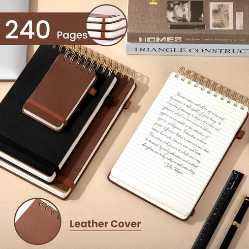 Yoment Top Spiral Notebook Leather Large Steno Pads 240 Pages Spiral Notepad for Work 7x10 Top Bound Steno Notebook, 100 GSM Thick Paper, Left Handed Notebooks for Office College School, Brown by Yoment