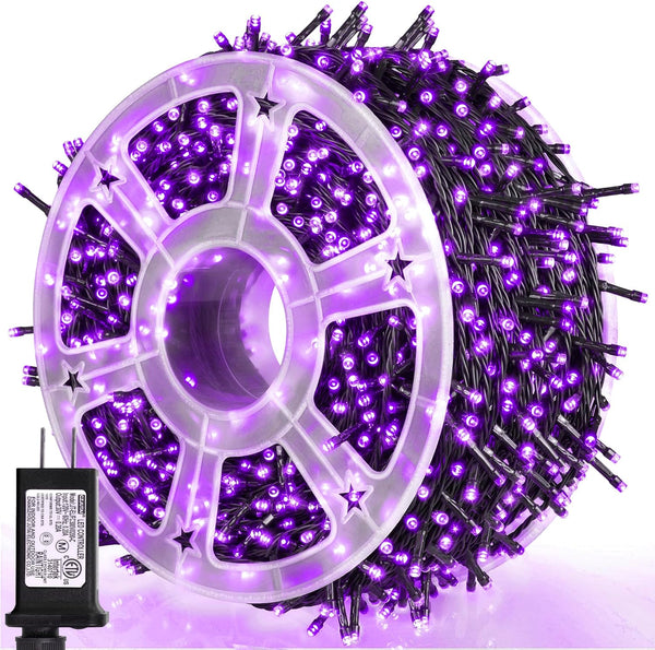 weillsnow 164FT 500 LED Purple Christmas Lights, 8 Modes Waterproof Plug in String