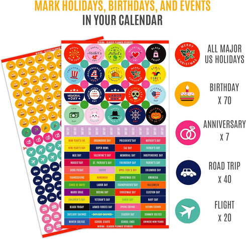 Mirida Planner Stickers – 1867 Daily Icons and Inspirational Stickers for Adults Calendar, Classic Pack for Budget,