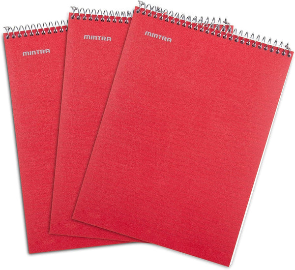Mintra Office TOP BOUND Durable Spiral Notebooks, Red, College Ruled, 3 Pack