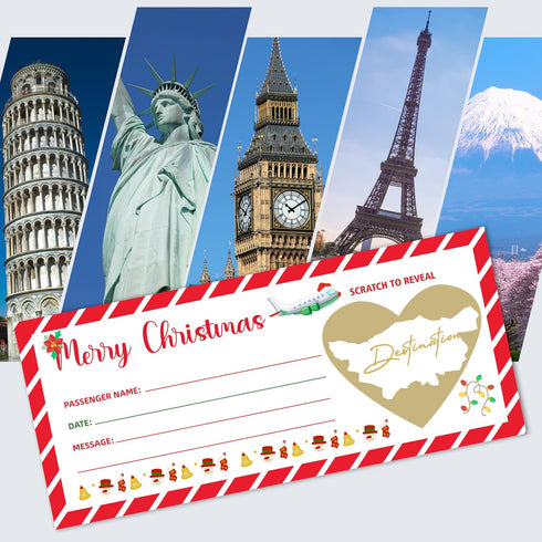 A06 Christmas Boarding Pass Gifts Ticket, Merry Christmas Scratch-Off Card With Envelope, Surprise Reveal Card