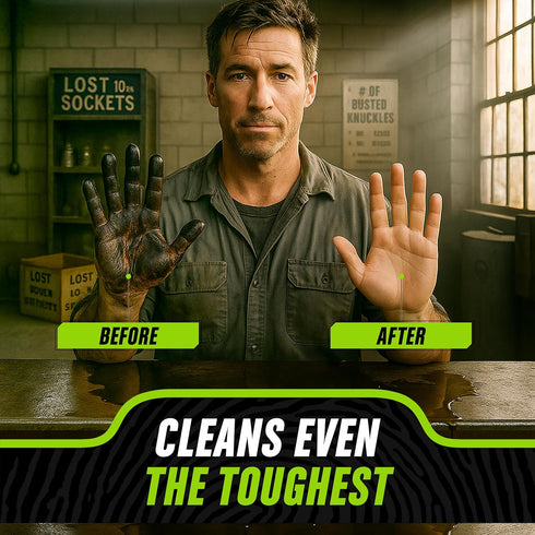Grip Clean - Waterless Hand Cleaner for Auto Mechanics - Heavy Duty Pumice Soap & Fingernail Brush, Industrial Strength