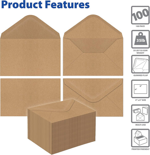 Better Office Products A6 Kraft Invitation Envelopes, Strong Bond Paper, 100 Pack (4.75 x 6.5 inch)