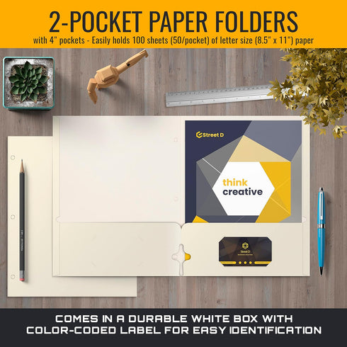 Better Office Products 50-Pack Two Pocket Portfolio Folders, White, Letter Size Paper Folders, 50 Pieces, Clean White