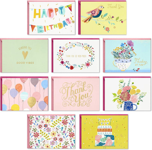 Pack 30 20 Hallmark of Assorted Boxed Greeting Cards, Good VibesBirthday, Thinking of You, Thank You, Blank Cards