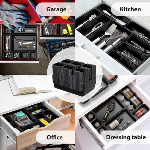 Simple Houseware Black Desk Drawer Organizer, 10 Pack (3S, 3M, 3L, 1XL)