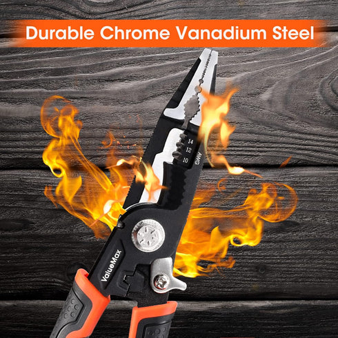ValueMax 6-in-1 Wire Stripper: 8.5" Multifunctional Professional Crimping Tool for Electric Cable