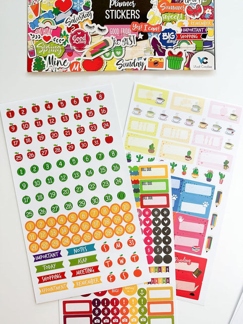 Vladi Creative Cute Colorful Planner Stickers – 1054 pcs / 15 Sheets – Functional & Decorative Icons, Dates, Weather,